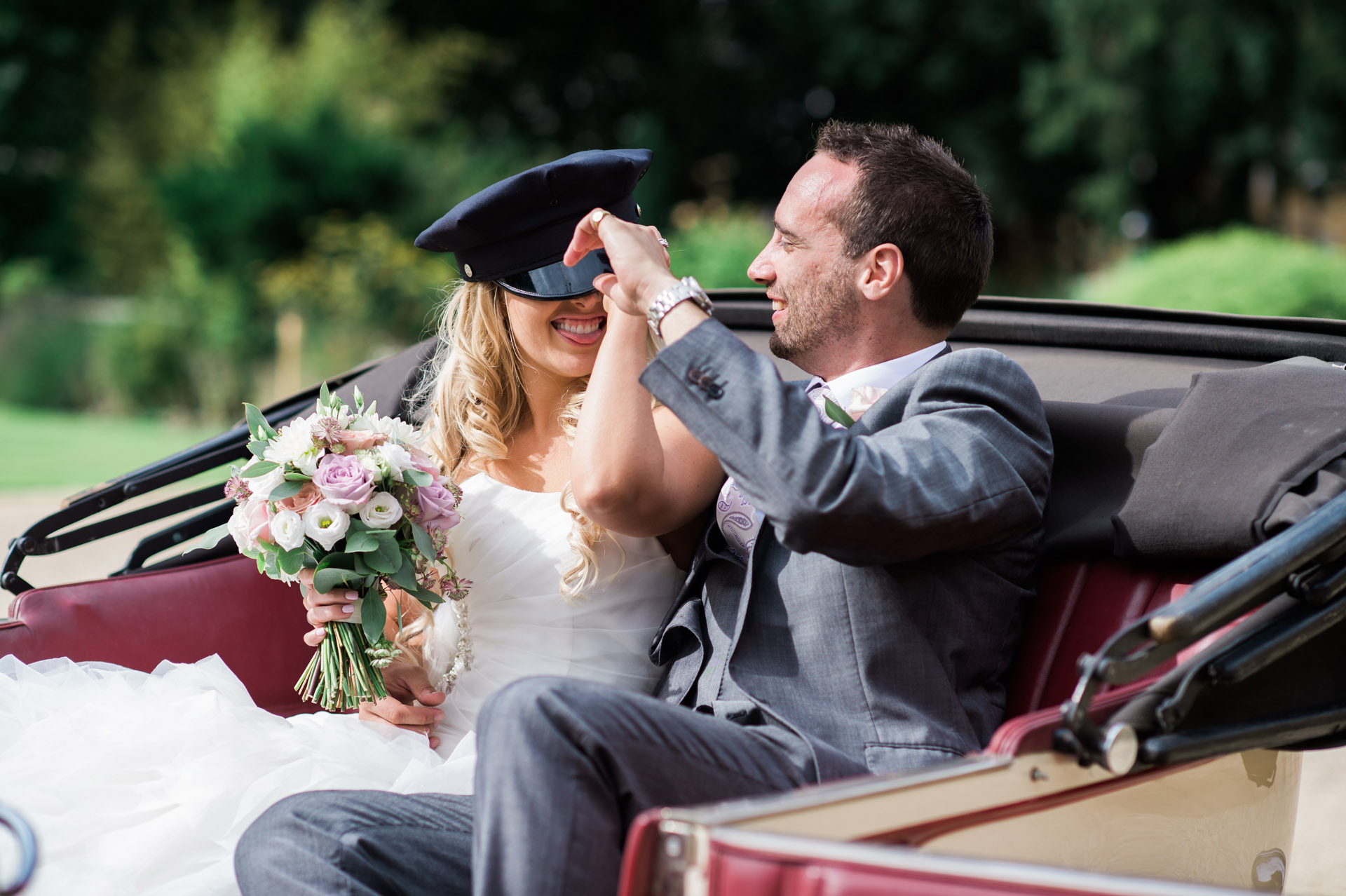 Bride and Groom in car