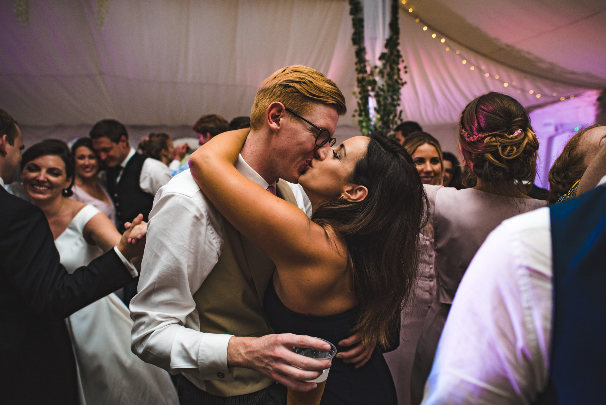 kissing couple at Shilstone House wedding 