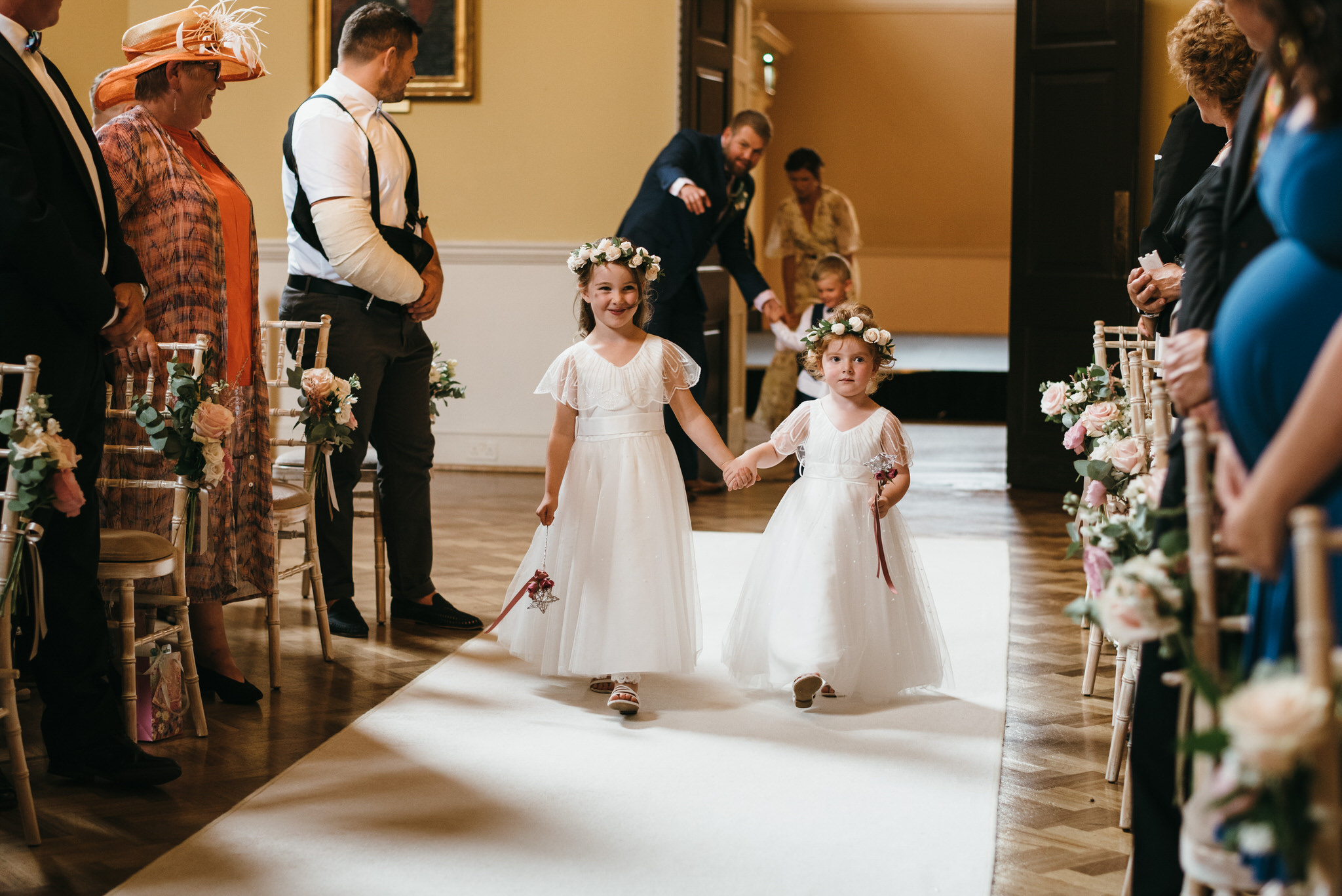 Flower girls walk down the aisle, Assembly Rooms, Bath