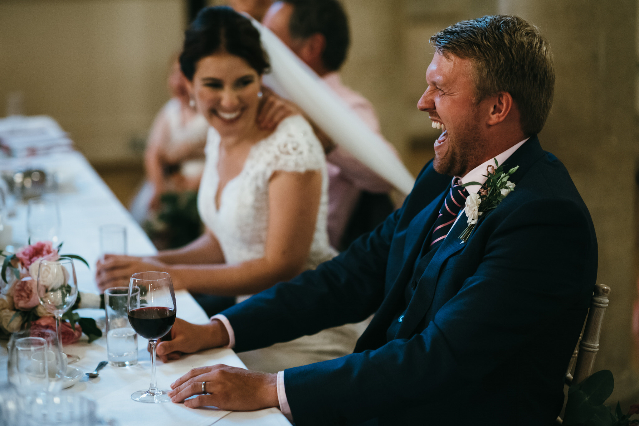 Groom laughs during speeches, Assembly Rooms, Bath 