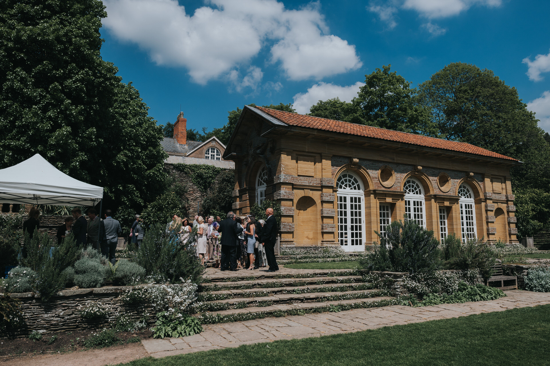 The orangery at hestercombe gardens on a weddind day 