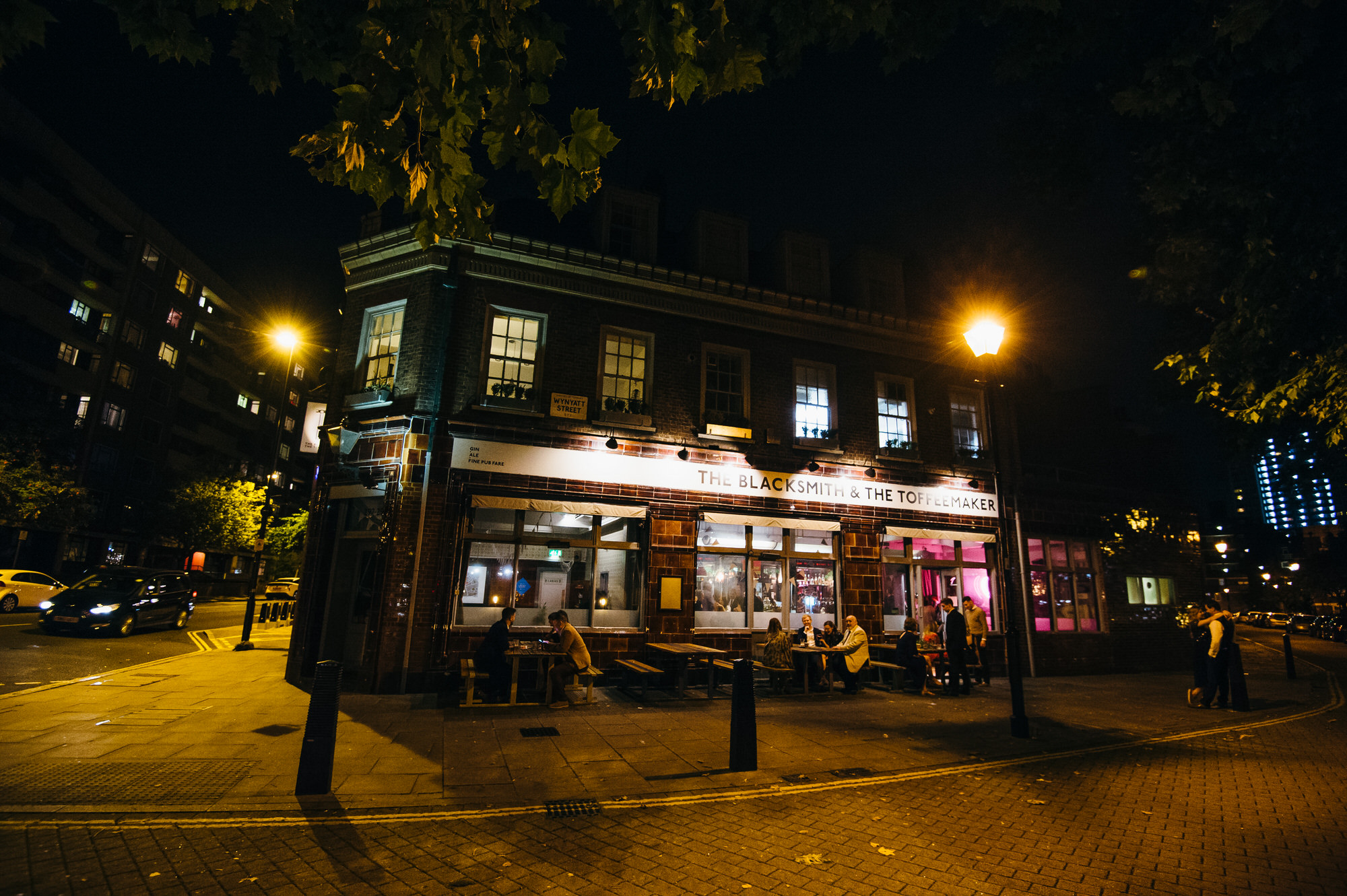 Blacksmith Toffeemaker pub at night