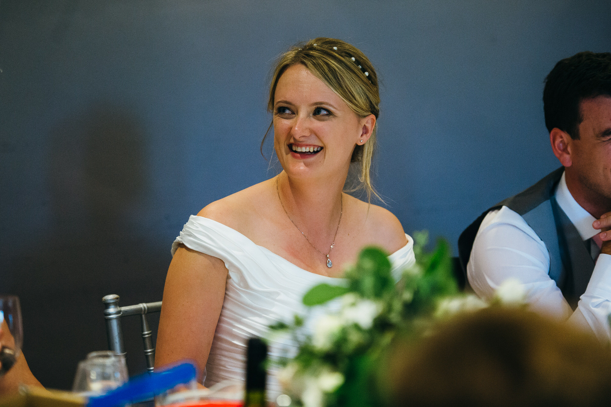 Bride reacts to speeches 