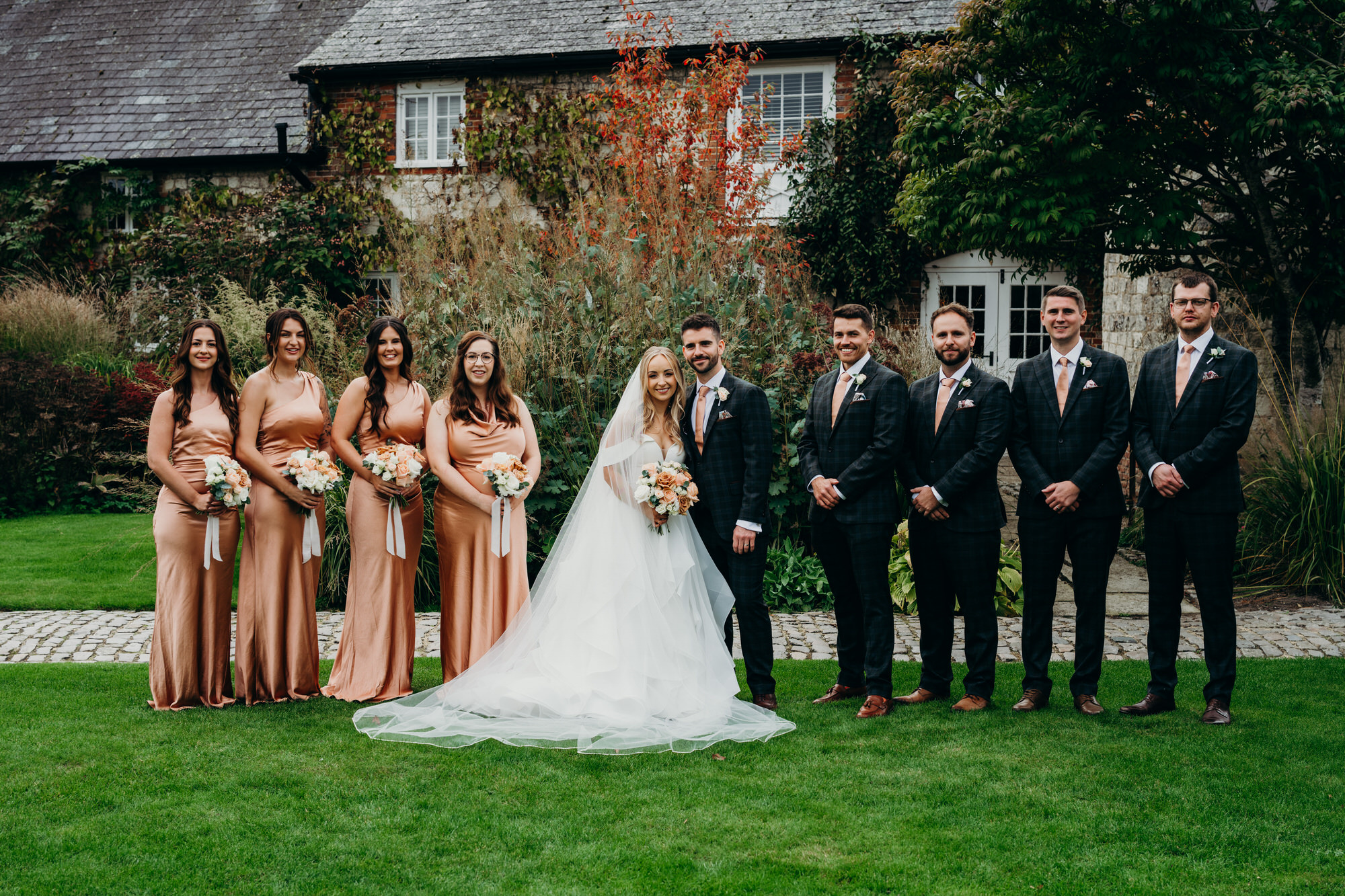 bridal group shot at Bury court 