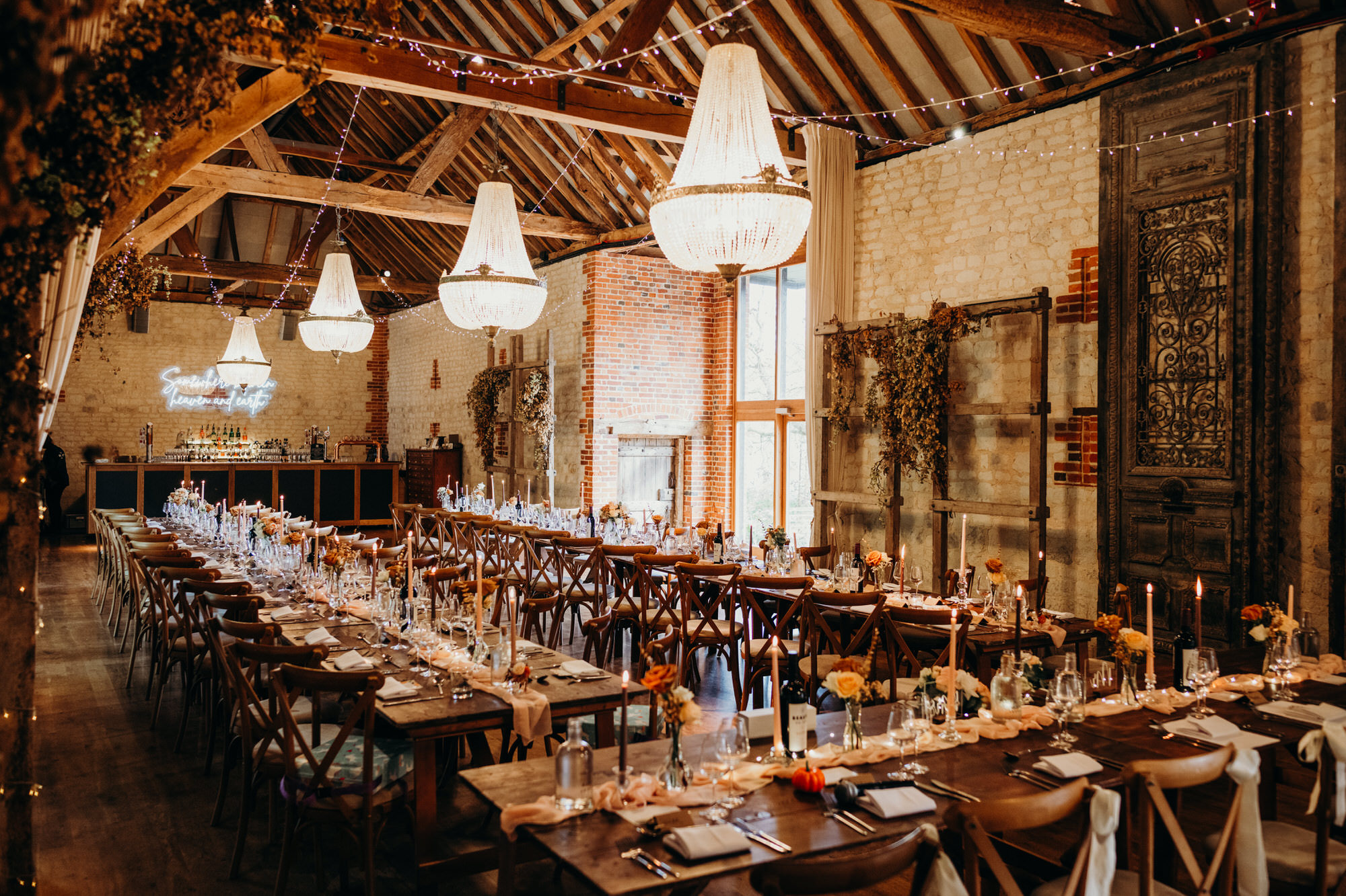 Wedding breakfast with autumnal styling at Bury Court 