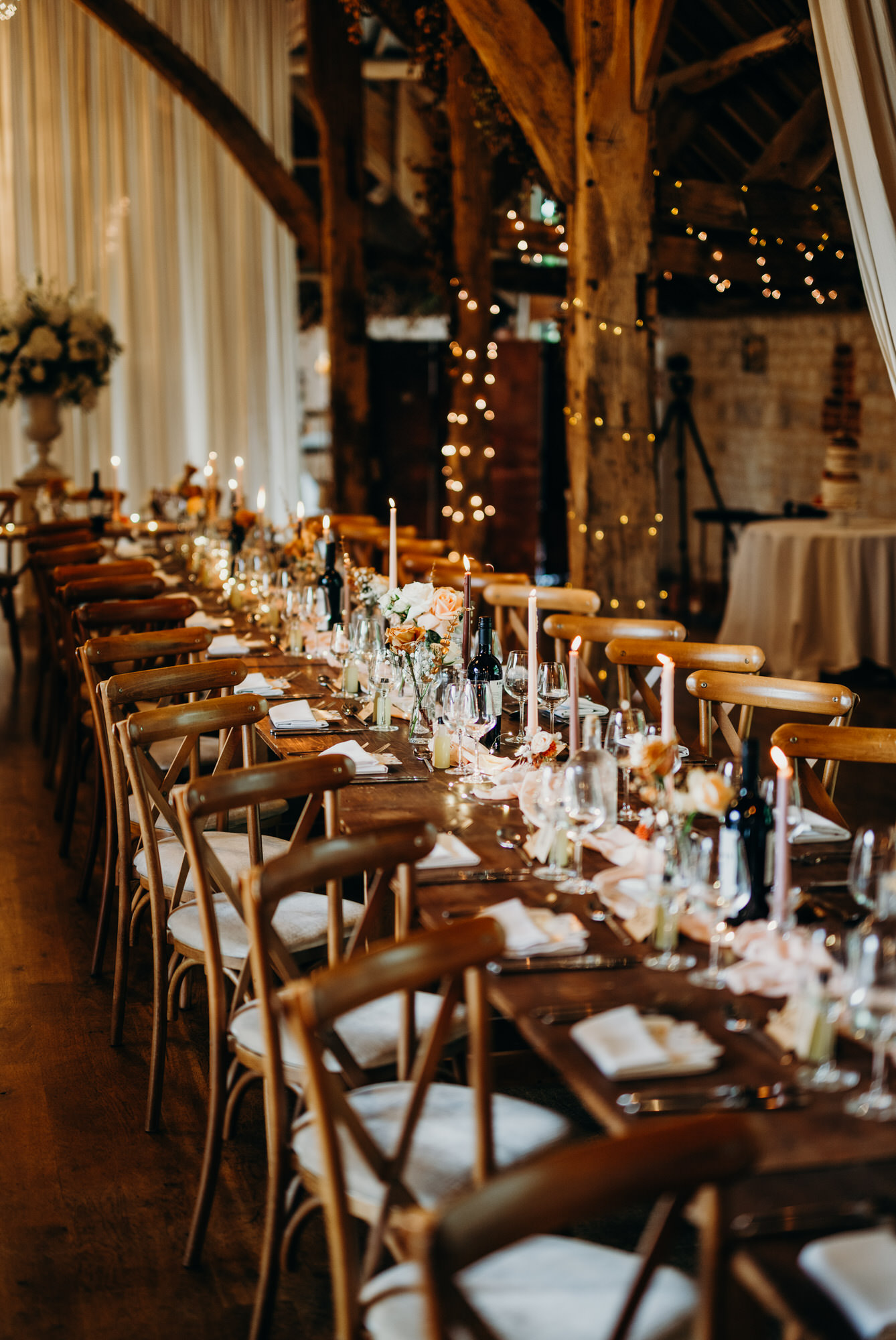 trestle tables with autumnal styling at Bury Court 