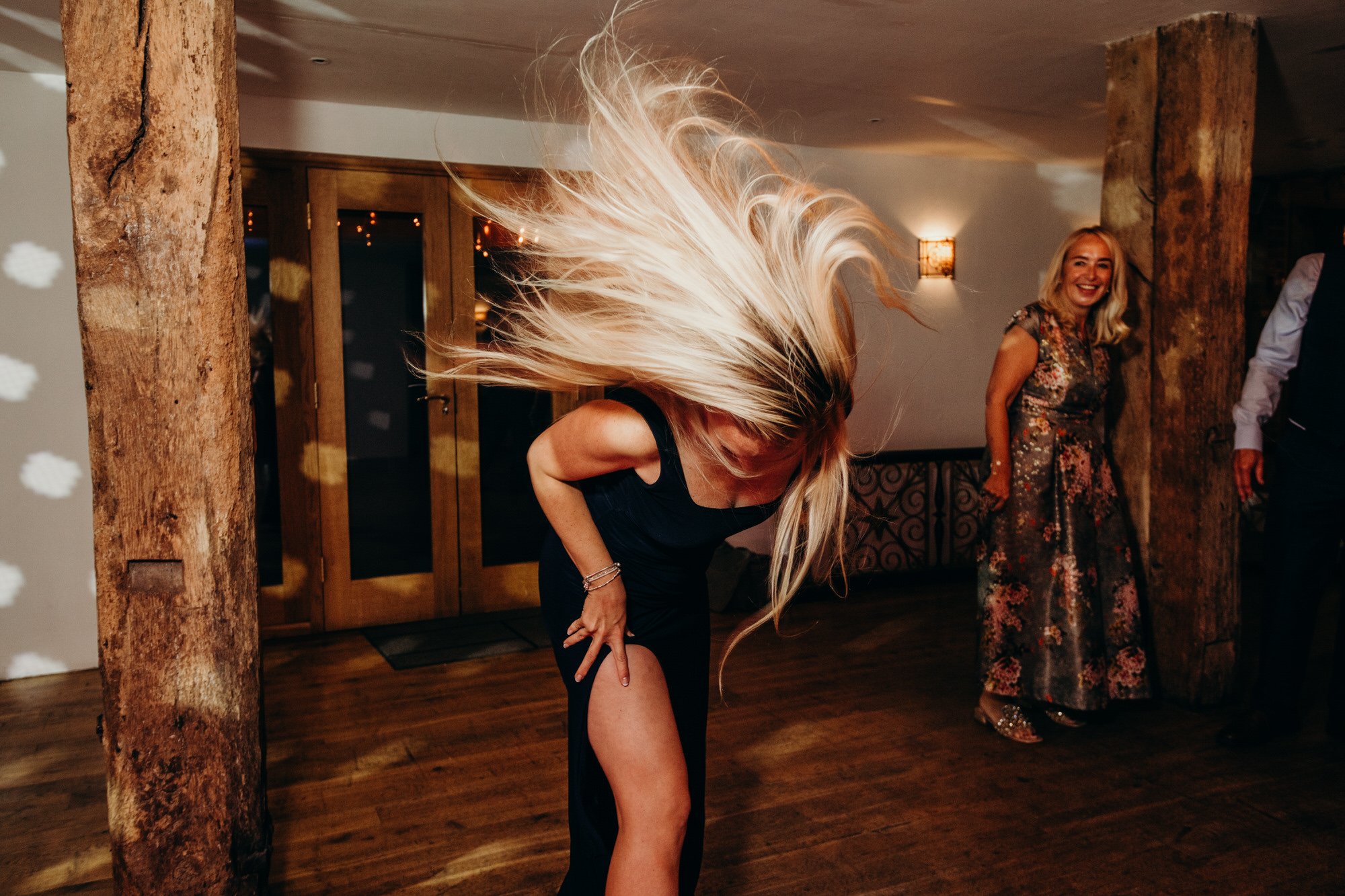 Hair flinging at Bury Court wedding 